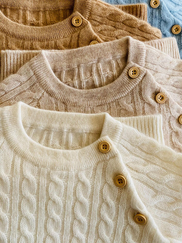Kids Cable Knit Cashmere Sweater with Shoulder Buttons